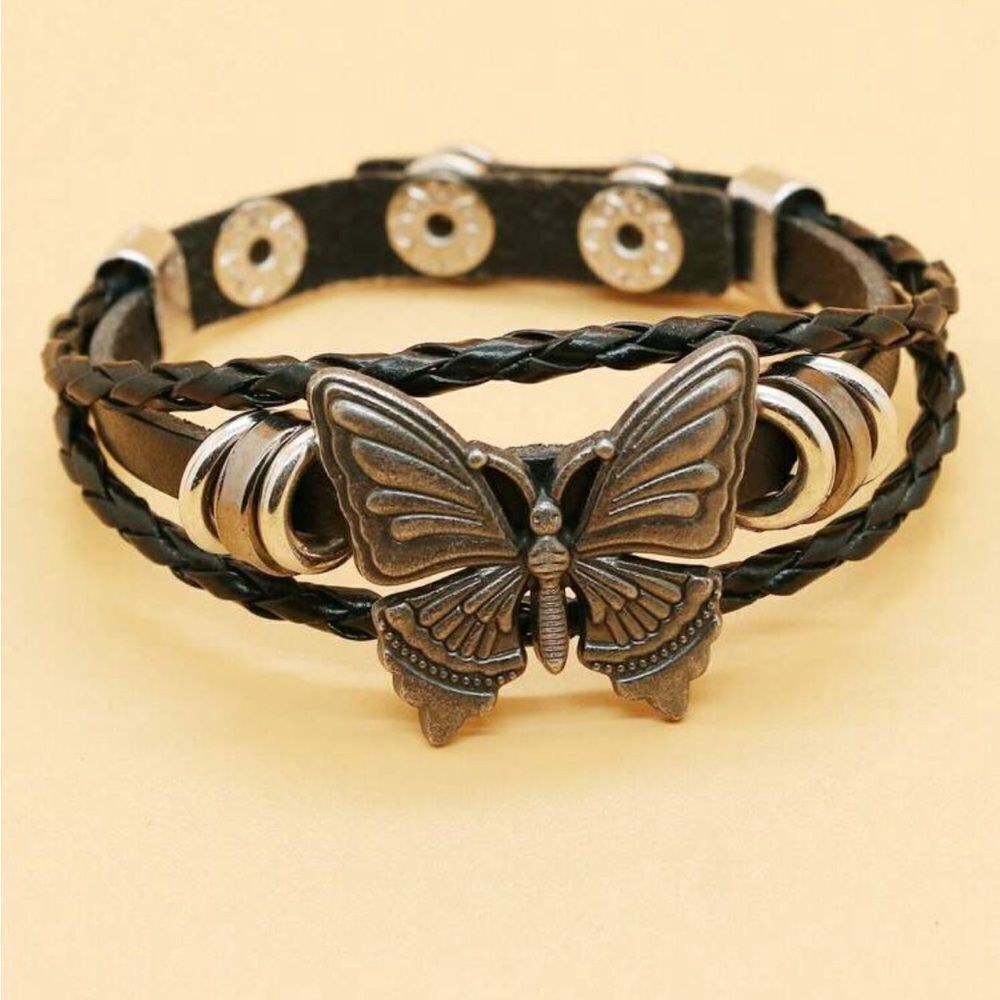 Butterfly Charm Leather Bracelet #1805